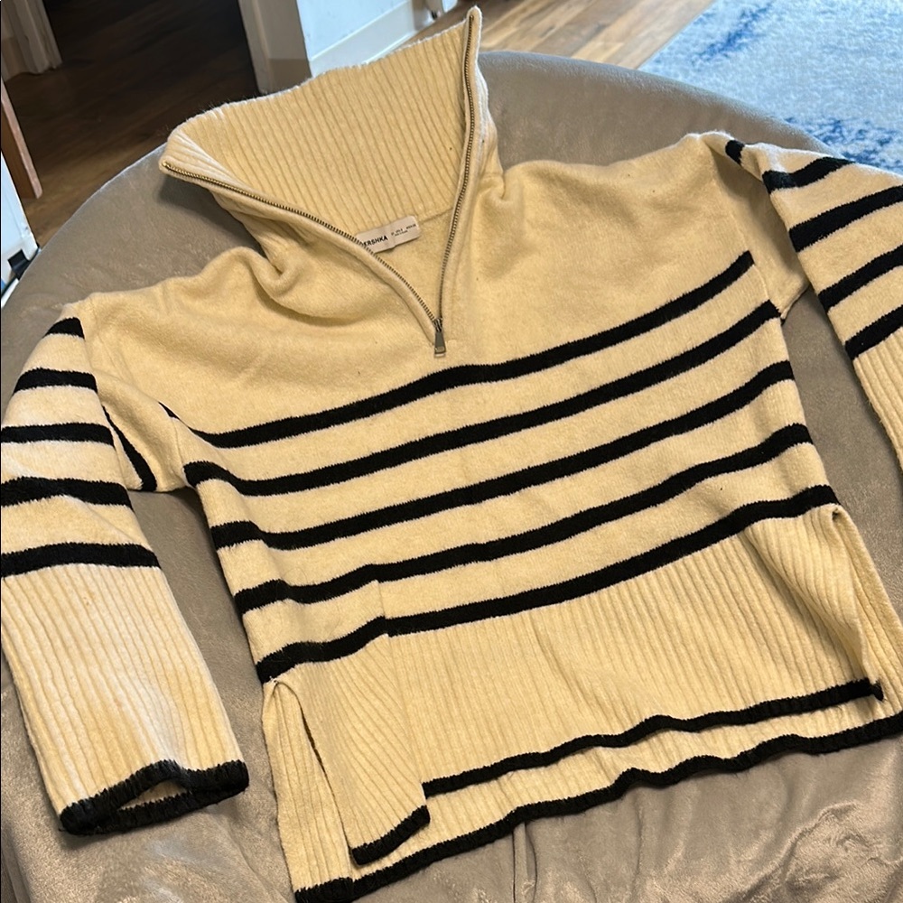Striped Cream and Black Sweater